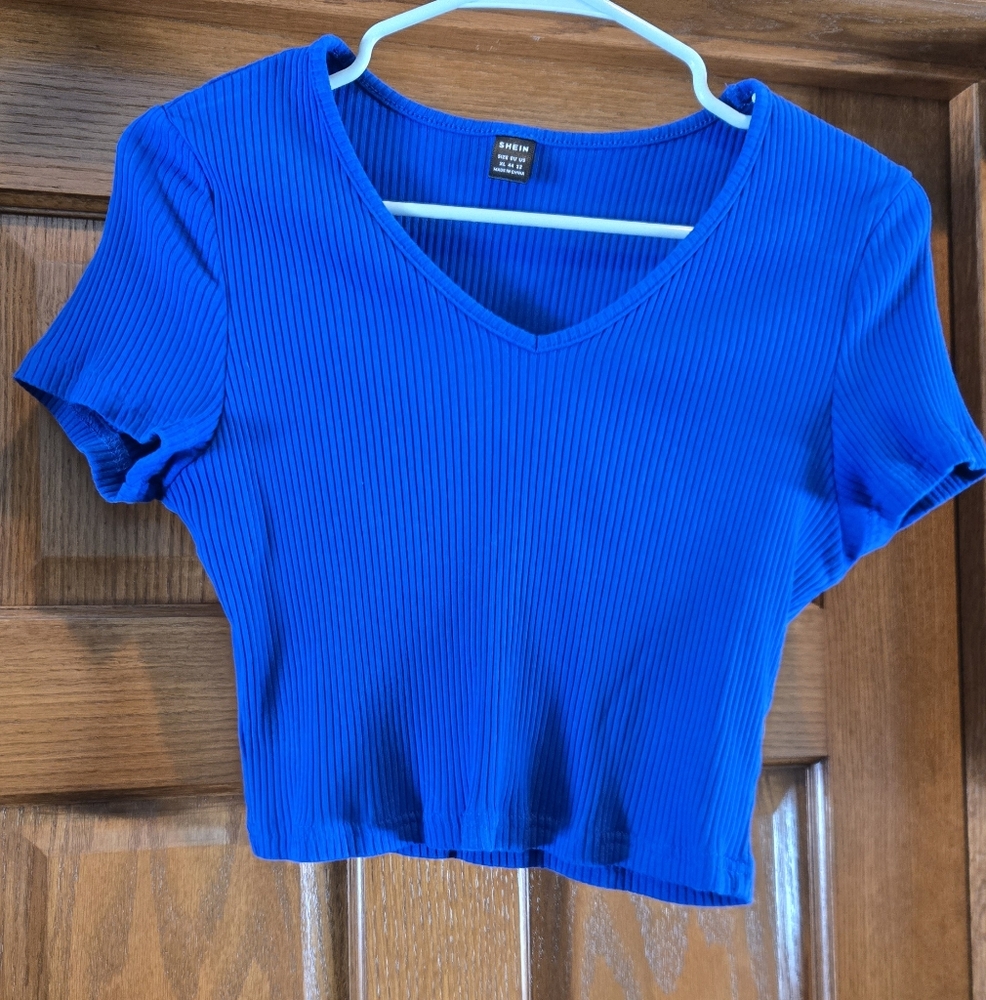 Shein, Women's size XL, Cropped Top, Blue, Never Worn, Perfect Shape